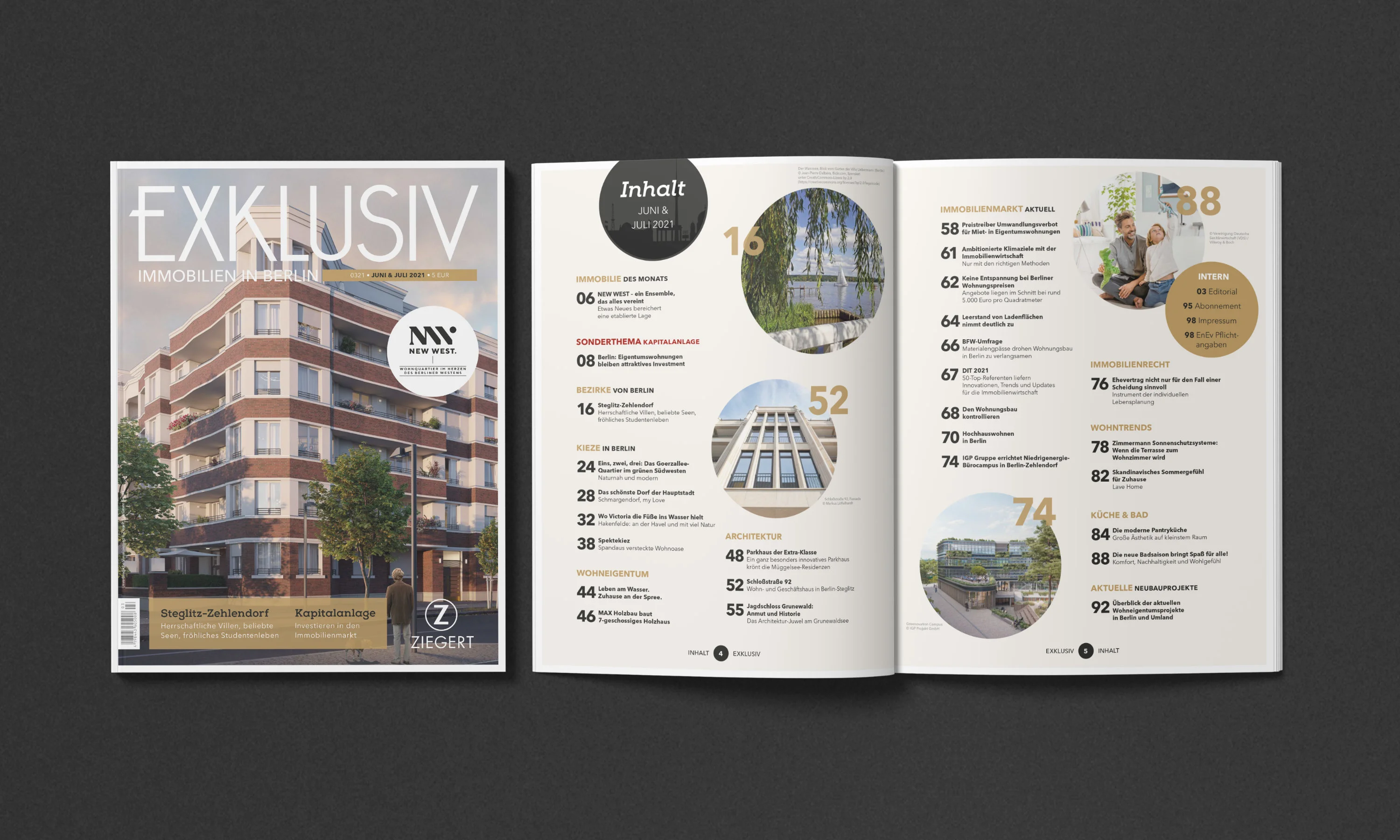 Title cover & table of content design for EXKLUSIV in Berlin Immobilien magazine